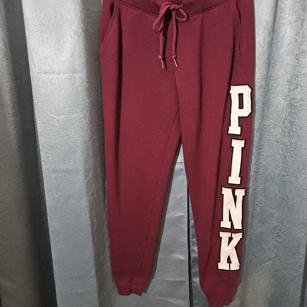 PINK Victoria's Secret Pink and White Track Pants with Elastic Cuffs EUC Small